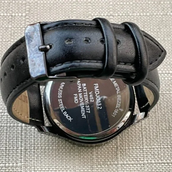 FMD Men Wristwatch Black Leather Band Analog Quartz Watch - Picture 11 of 11